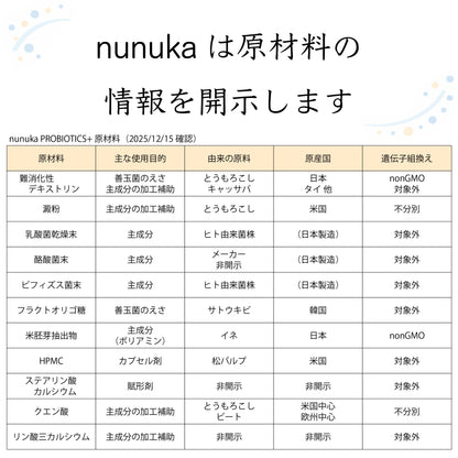 nunukaプロバイオティクスプラス 382mg × 30カプセル  1pack